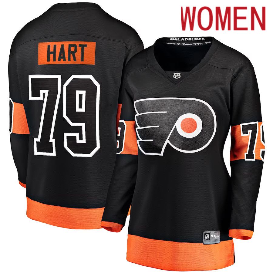 Women Philadelphia Flyers #79 Carter Hart Fanatics Branded Black Alternate Premier Breakaway Player NHL Jersey->women nhl jersey->Women Jersey